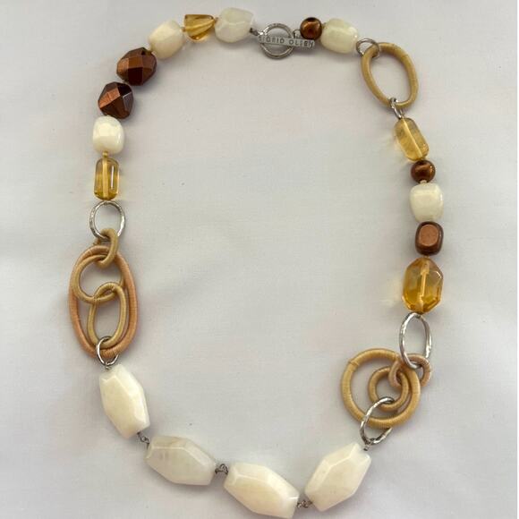 Sigrid Olsen Beige Stone Bead Necklace Geometric Modern Abstract Links. 23 In L. - Picture 2 of 4